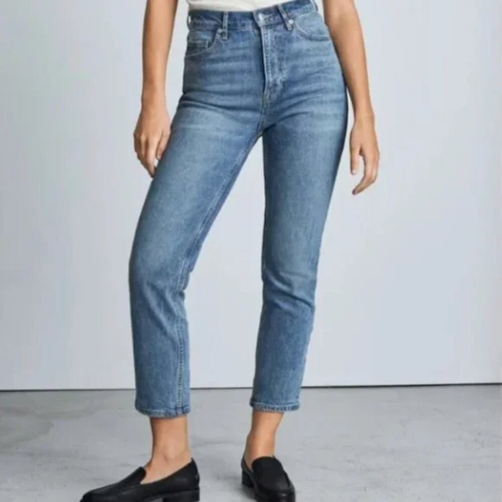 EVERLANE THE ORIGINAL CHEEKY JEAN STRETCH DENIM HIGH RISE MOM JEANS sz 34 Tall